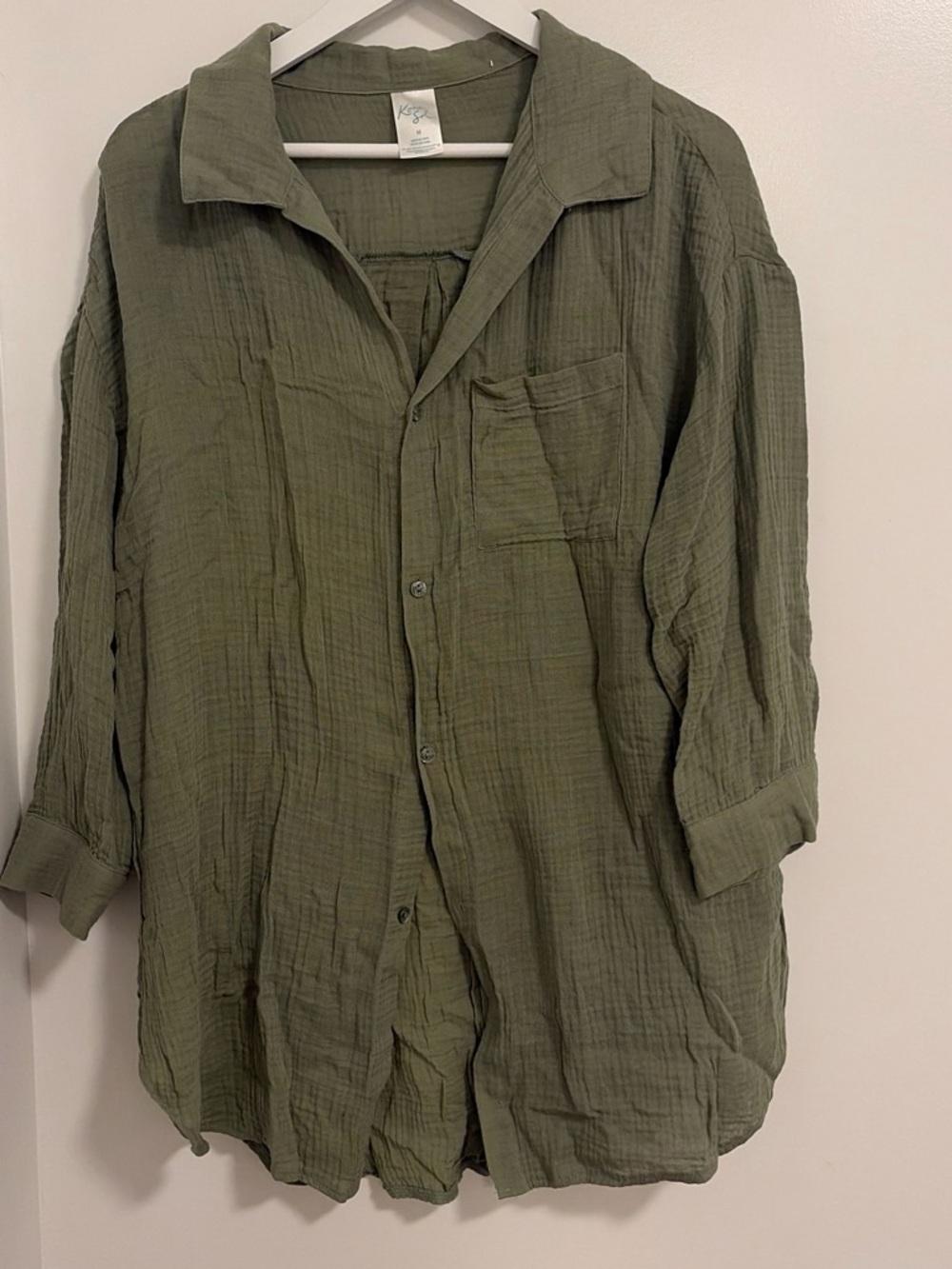 Lightweight Olive Green Women's Swim Coverup Shirt - Relaxed Gauze Button-Up
